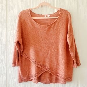 Anthropologie Moth Slub Crossover Pointelle Short Sleeve Tulip Hem Orange Small